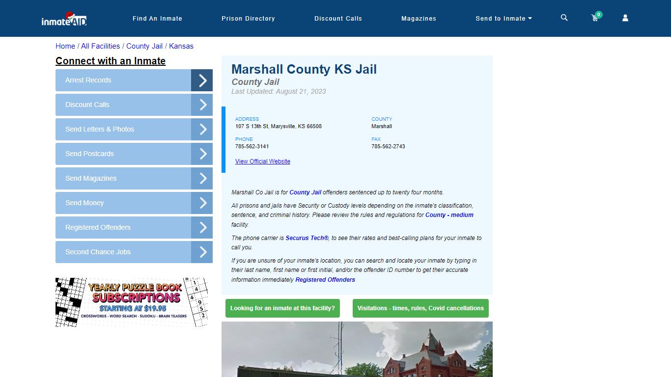 Marshall County KS Jail - Inmate Locator - Marysville, KS