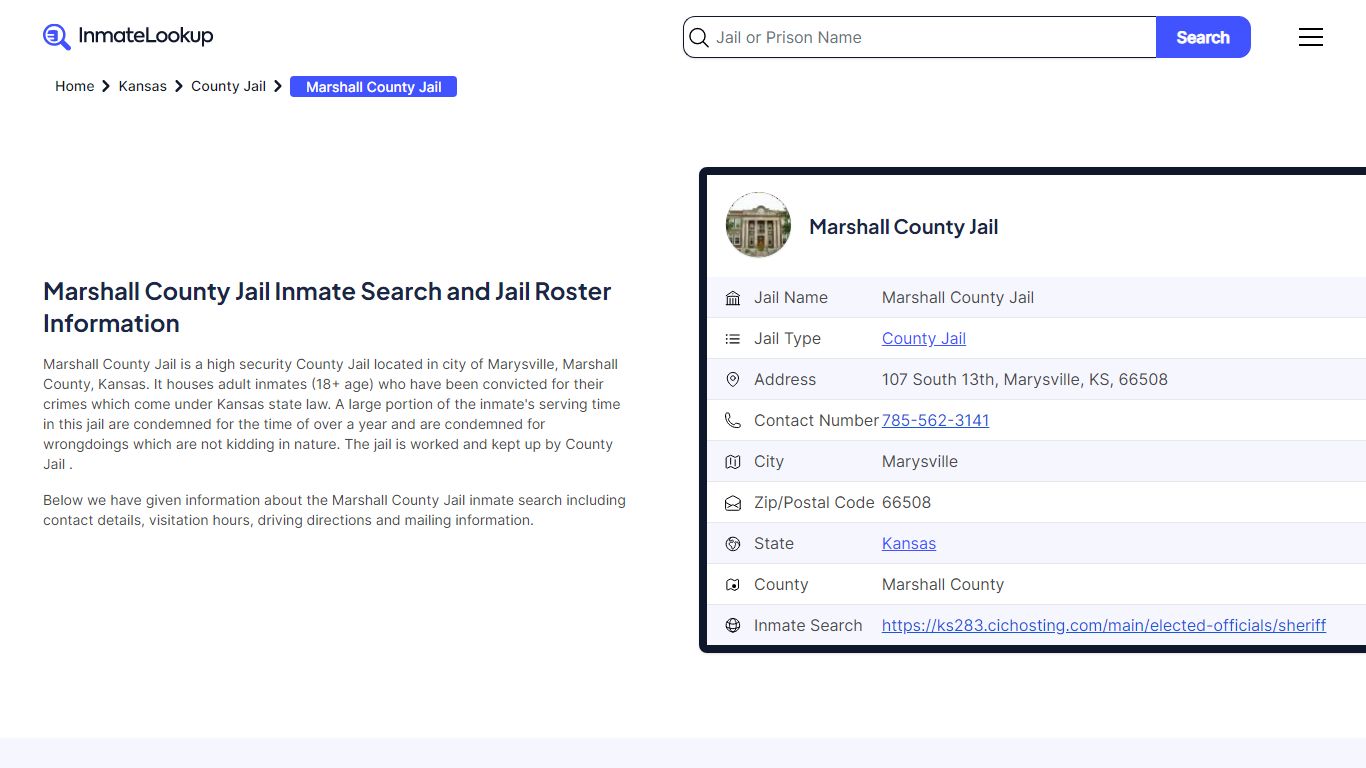 Marshall County Jail Inmate Search - Marysville Kansas - Inmate Lookup