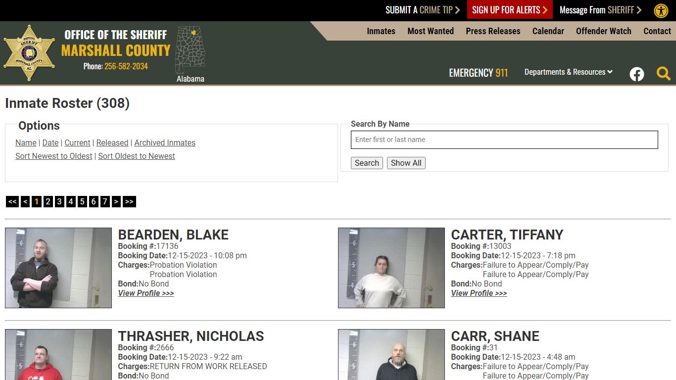 Inmate Roster (317) - Marshall County Sheriff's Office
