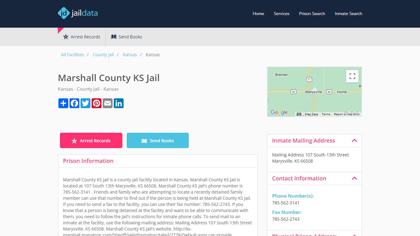 Marshall County KS Jail Inmate Search and Prisoner Info - Marysville, KS